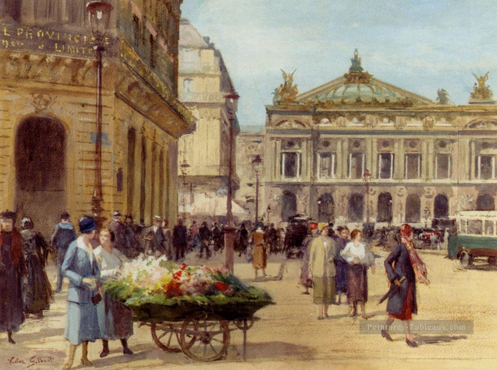 Le vendeur Fleur Place Place De L Opéra Paris genre Victor Gabriel Gilbert Peintures à l'huile